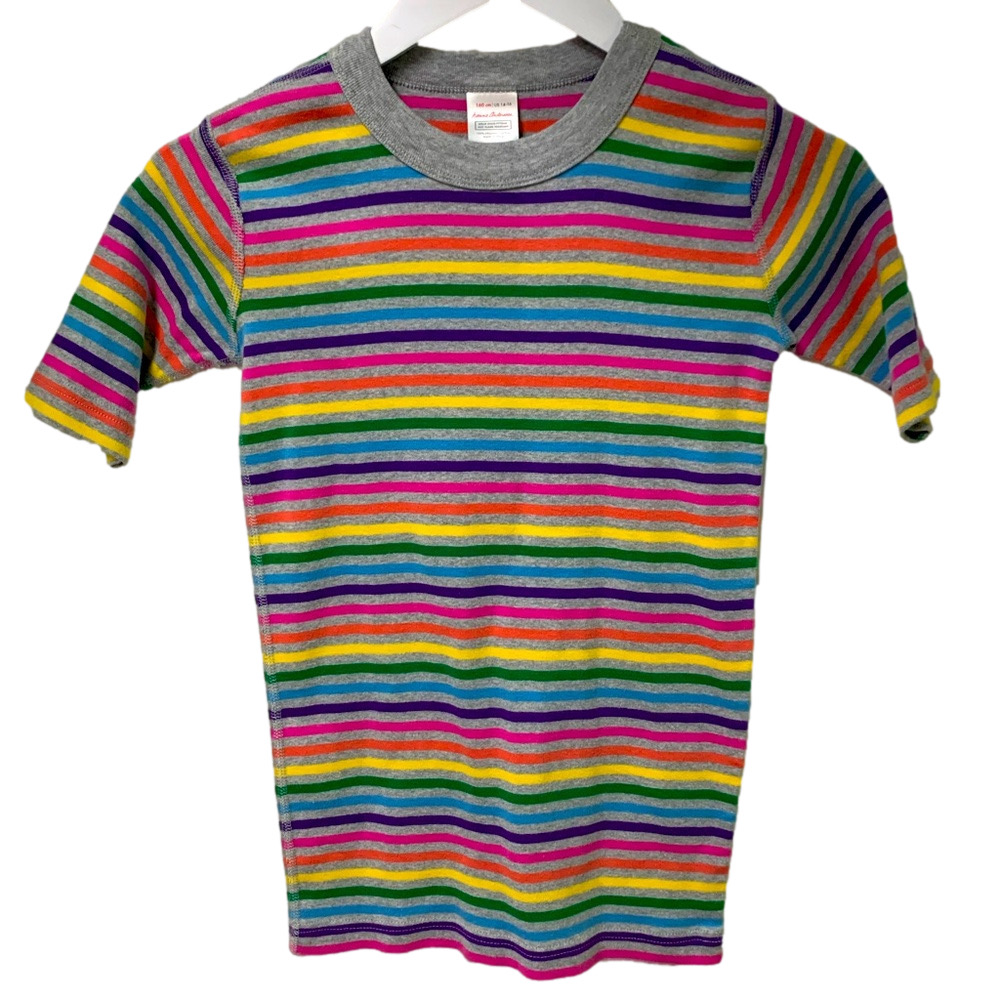 Hanna Andersson Rainbow Stripe Short John Pajama Set Size 14 16 Organic Cotton